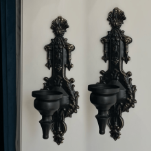 (Vintage Candle Holder Style A Black (pair)) 2pcs Vintage Black and White Ironwork Wall-Mounted Candle Holders | Classic European Style Wall Decor Candelabra, Sconce Candle Holder