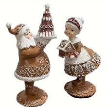 (Brown men and women) 2pcs Set, A Pair Of Exquisite Santa Claus Resin Statues, Coffee Color Male And Female Red Christmas Lovers Model, For Celebrating Christmas