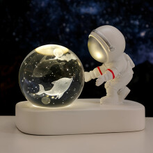 (Single Dolphin Beloved Astronaut Natural Light) Astronaut Crystal Ball Night Light - USB Powered, Modern Home Decor For Bedroom & TV Stand, Perfect Christmas, New Year, Valentine's Day Gift