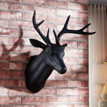 (Black) Modern Geometric Elegant Black Deer Head Wall Mount - High-Quality Plastic, Washable