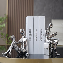(Silvery) Modern Minimalist Gold-Tone Abstract Figurine Bookends: Perfect for Home Office or Living Room Decor