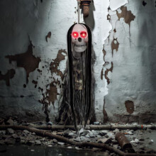 (A ) Halloween Decoration Long Hair Skull Glowing Ghost Pendant Horror Prop Scene Arrangement Halloween Decorations For Home 2025