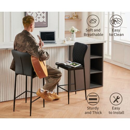 AINPECCA (4pcs, black(pu)) AINPECCA Bar Stools Set 2 4 Breakfast Bar Chairs 2