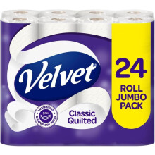 (Default) Velvet Classic Quilted Toilet Tissue 24 Rolls - Luxuriously Soft, Strong and Absorbent Toilet Roll - Jumbo Bulk Pack 24 Rolls - 3-ply - White