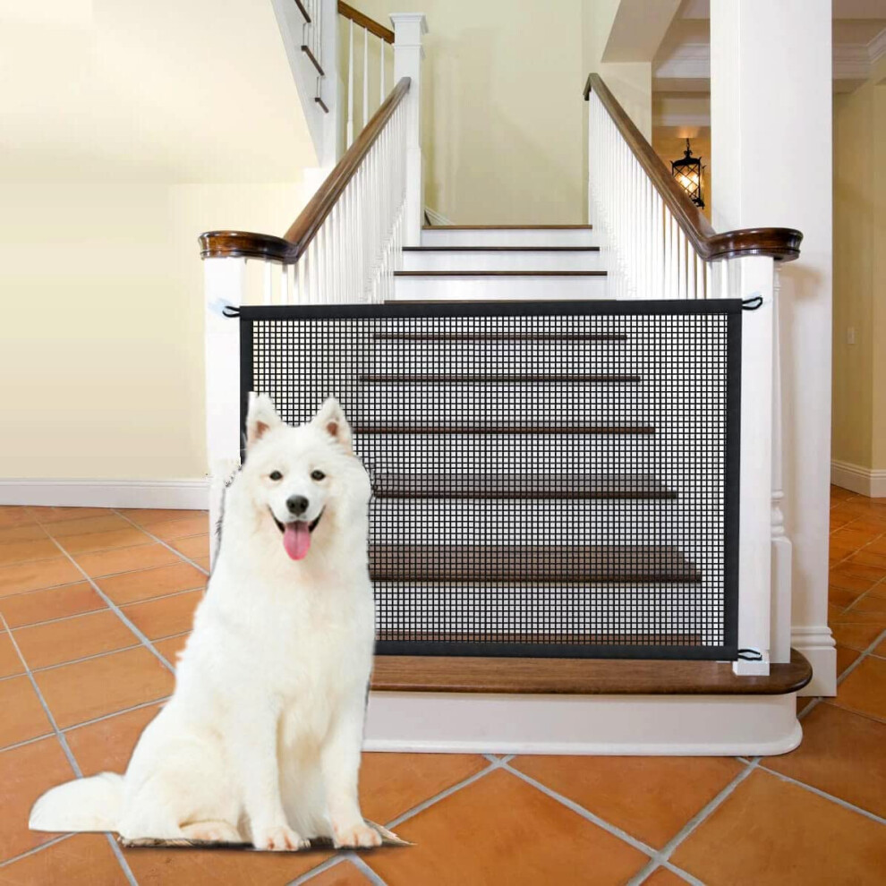 Baby Gate for Stairs No Drill  43.3' W x 28.3' H Retractable Mesh Dog Gate