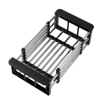 Household Stainless Steel Dish Draining Rack, Retractable Kitchen Sink Rack, Thickened Cutlery Storage