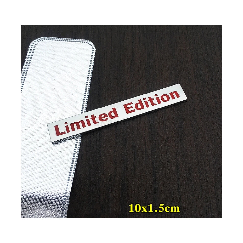 (Limited Edition L : 10*1.5Cm) Quattro Limited Edition Rear Boot Trunk Badge Emblem Sticker Silver/Red 6963793977420