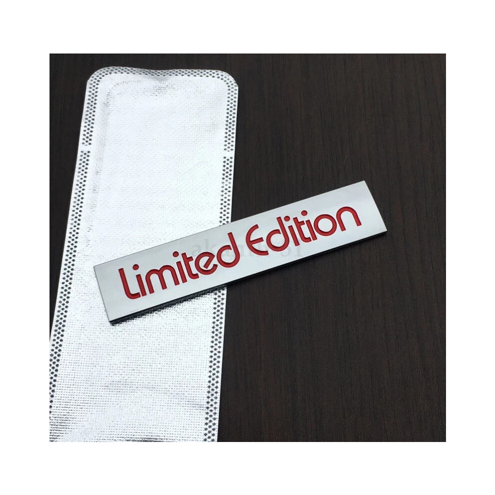 (Limited Edition L : 10.6*2.3Cm) Quattro Limited Edition Rear Boot Trunk Badge Emblem Sticker Silver/Red 6963793977406