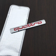 (Quattro Silver Red, L : 9.9*1.4CM) Quattro Limited Edition Rear Boot Trunk Badge Emblem sticker