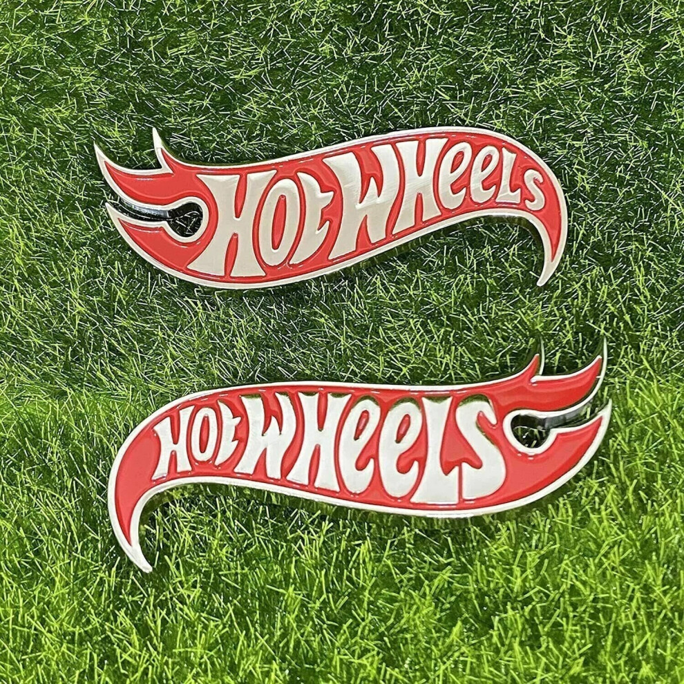 2Pcs Metal Hot Wheels Fender Lid Hood Badge Hotwheels Decal Emblem 3D Red/Silver 6963793977956