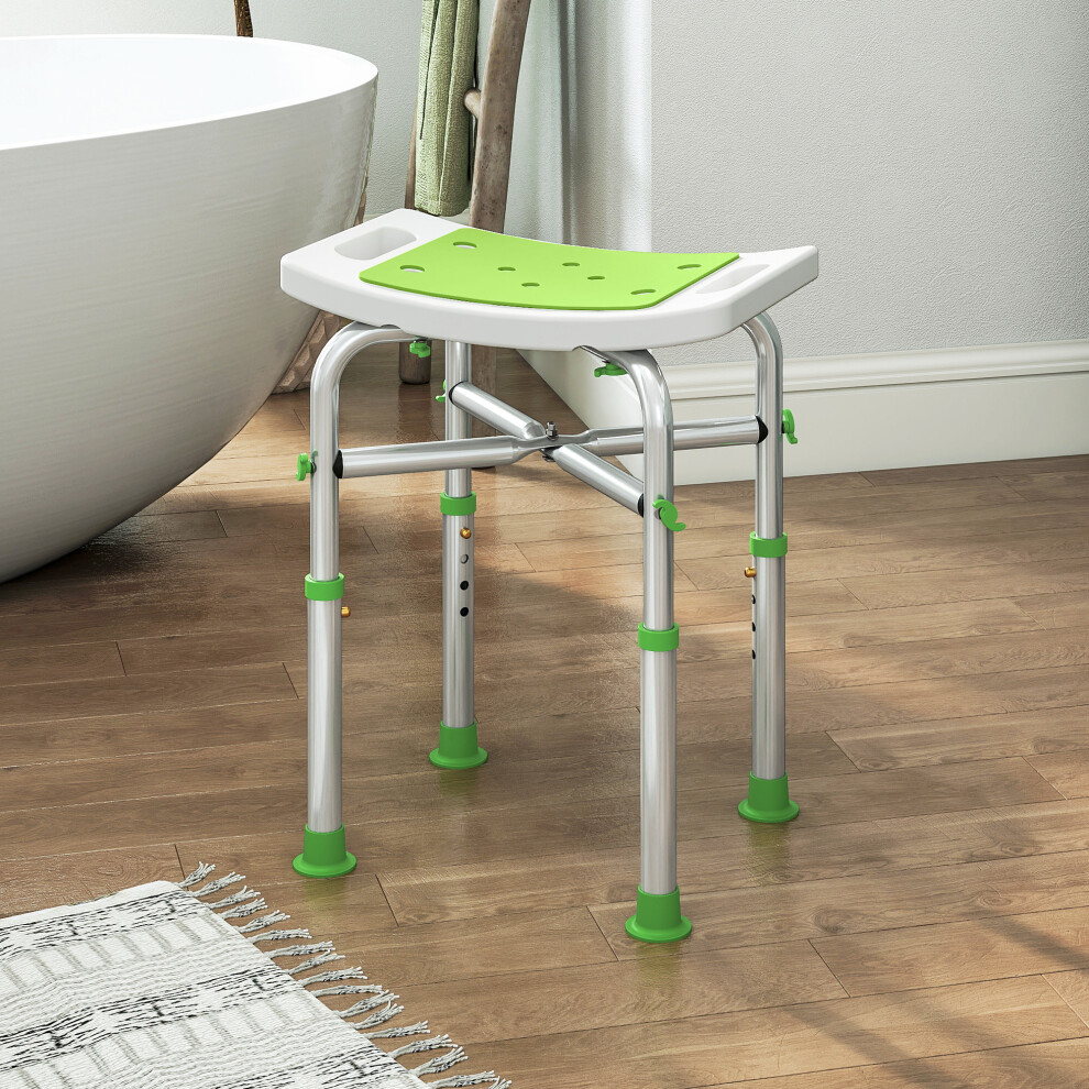 Homcom Green Adjustable Shower Stool With Foot Pads For Elderly Disabled