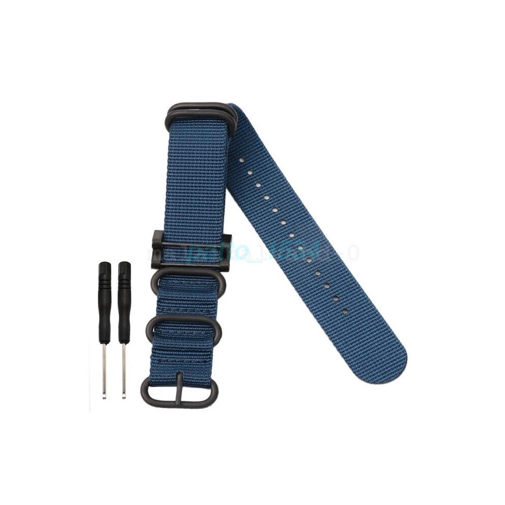 (Blue) For Suunto Core Essential Nylon Woven Canvas Watch Strap Band Black 24Mm Blue,Black 6963793978427