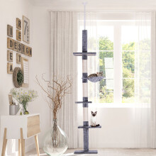 PawHut Floor to Ceiling Cat Tree 5-Tier Climbing Tower Scratching Post Grey