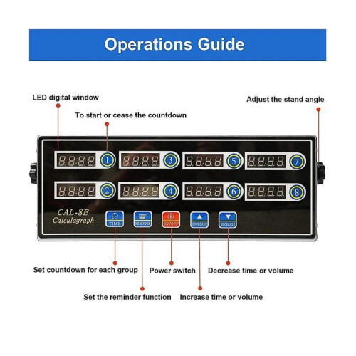 Commercial 8 Channels Digital Kitchen Timer, Stainless Steel Calculagraph Timer with Alarm , Clock 1