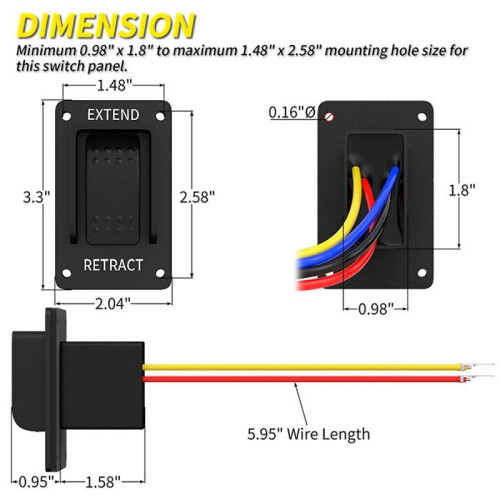 2PCS Reverse Polarity Switch 12V DPDT Momentary 3 Position Rocker Switch IP67 Waterproof Marine ON 2