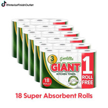 (Default) 18 Rolls Gentille Giant 3 Ply Thickness Paper Towel-Extra Strong, Absorbent, Tough, Durable Kitchen Roll- Multipurpose  6 Pack of 3 Rolls