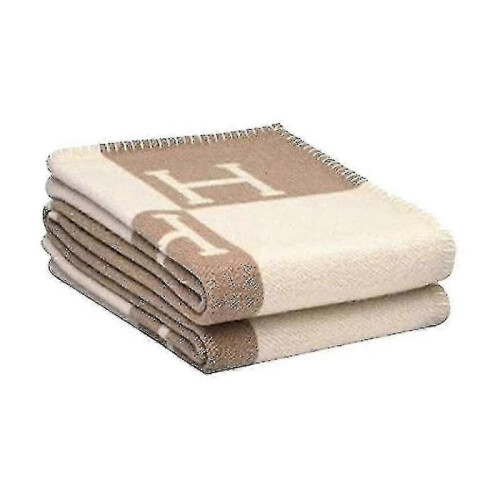 (Khaki) Blanket Cashmere Blended Crochet Portable 130x170cm