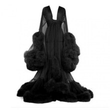 (M, Black) Women"s Trailing Long Dress Feather Flared Sleeves Dress Perfect For Bachelorette Parties