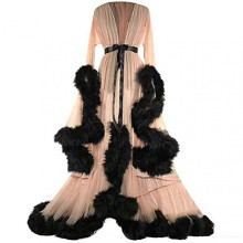 (One Size, Beige) Women"s Trailing Long Dress Feather Flared Sleeves Dress Perfect For Bachelorette Parties
