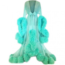 (S, Mint Green) Women"s Trailing Long Dress Feather Flared Sleeves Dress Perfect For Bachelorette Parties