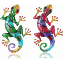 2 Pack Metal Gecko Wall Decor,Gecko Art Sculptures Large Lizard Garden Art Hanging Outdoor Decorations for Outdoor Wall Art and Fence Decorations