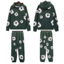 (L, green) Fall and Winter New DENIM Cotton Foam Printed High Street Casual Top + Pants Set