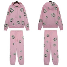 (XL, pink1) Fall and Winter New DENIM Cotton Foam Printed High Street Casual Top + Pants Set