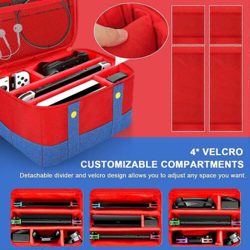 Cute Switch Carry Case for Nintendo Switch/Lite/OLED, Portable Soft Shell Waterproof Protective Storage Travel Carrying Case , Blue & Red 1