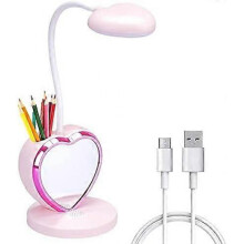 LED Desk Lamp, Cute Pink Desk Lamp with USB Charging Port/Pen Holder and Phone Stand, Touch Control Reading Lamp with 2 Color Modes
