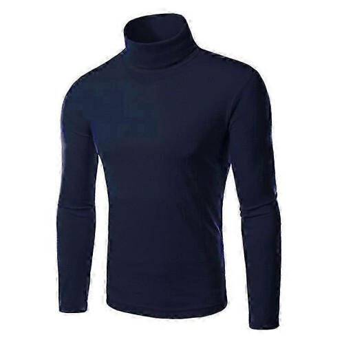 (2XL,Navy Blue)Mens Knitwear Roll Turtle Neck Pullover Jumper Tops Sweater Blouse 1