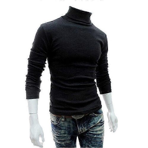 (XL,Dark Grey)Mens Knitwear Roll Turtle Neck Pullover Jumper Tops Sweater Blouse