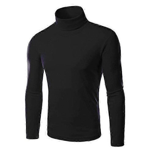 (L,Black)Mens Knitwear Roll Turtle Neck Pullover Jumper Tops Sweater Blouse 1