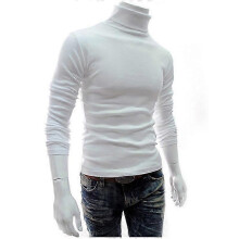 (XL, White) Mens Knitwear Roll Turtle Neck Pullover Jumper Tops Sweater Blouse