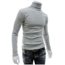 (XL, Light Grey) Mens Knitwear Roll Turtle Neck Pullover Jumper Tops Sweater Blouse