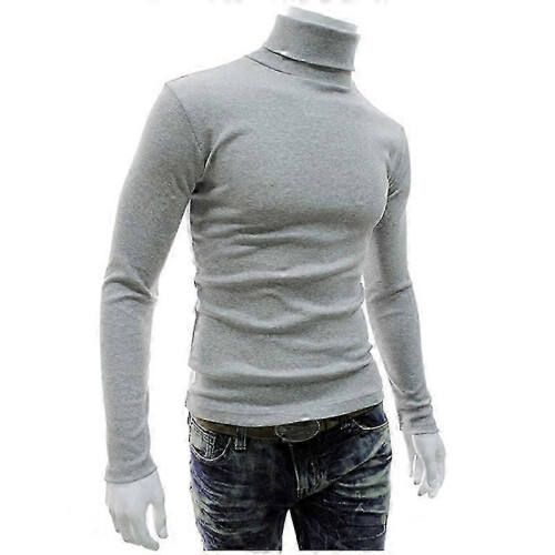 (XL,Light Grey)Mens Knitwear Roll Turtle Neck Pullover Jumper Tops Sweater Blouse