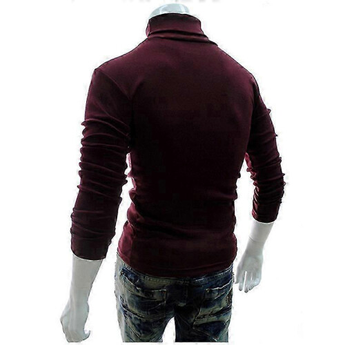 (M,Wine Red)Mens Knitwear Roll Turtle Neck Pullover Jumper Tops Sweater Blouse 1