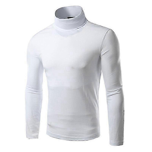 (L,White)Mens Knitwear Roll Turtle Neck Pullover Jumper Tops Sweater Blouse 1