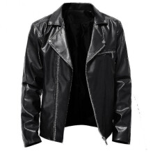 (M, Black) Mens Autumn Pu All-match Casual Lapel Motorcycle Leather Jacket-hy