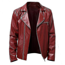 (XS, Red) Mens Autumn Pu All-match Casual Lapel Motorcycle Leather Jacket-hy