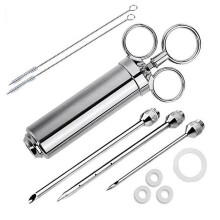 Heavy Duty 304 Stainless Steel Meat Injector Kit with 60ml Large Capacity Barrel with 3 Commercial Marinade Needles-HAOY