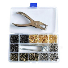 180Sets Leather Rivets Double Caps Rivets Tubular Metal Studs with 3 Setting Tool Punch Plier for Leather Craft Repair