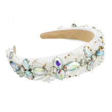 (AB) Women Baroque Retro Luxurious Headband Colorful Geometric Crystal Jewelry Hair Hoop Imitation Pearl Prom Party Bandana W