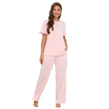 (M, Pink) Women Cotton Pajamas Short Sleeve Pajama Set Summer T-Shirt Tops and Drawstring Long Pants Casual 2Pieces Loungewear Pink XL