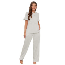 (2XL, Gray) Women Cotton Pajamas Short Sleeve Pajama Set Summer T-Shirt Tops and Drawstring Long Pants Casual 2Pieces Loungewear Pink XL