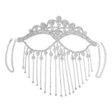 (silver) Stylish Tassels Veil Mask Women Headwear Rhinestones Chain Face Mask Masquerade Dance Parties Costume Sexy Face Accessory