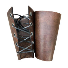 (brownA) Leathers Gauntlet Wristband Wrist Armors PU Bracers Medieval Vambrace Archery Bracers Gauntlet ArmGuards Unisex Yellow