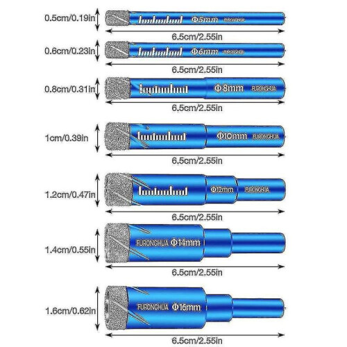 7 Pcs Diamond Dry Drill Bits, 5/6/8/10/12/14/16mm Dry Tile Drill Bits, Diamond Drill Bits Hole Opene Cc-hy 1