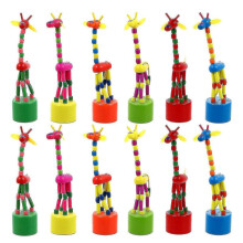 12pcs Wood Animal Giraffe Figurine Push Up Toy Dancing Animal Finger Puppet-Yvan