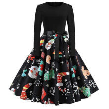 (S, COLOR 3) Christmas Dresses, Women Vintage Long Sleeve Evening Party Prom Dress-Good