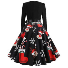 (2XL, COLOR 1) Christmas Dresses, Women Vintage Long Sleeve Evening Party Prom Dress-Good